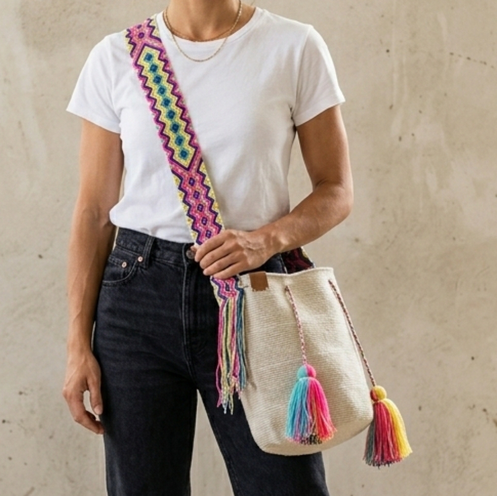 Wayuu Tribe Handmade Bohemian Rainbow Bucket Bag